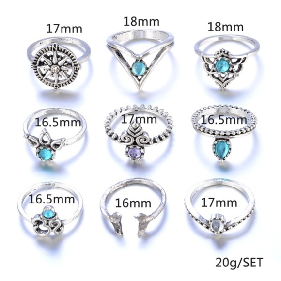 LAST ONE - NEW Boho Mermaid 9 Piece Ring Set - Picture 3 of 4